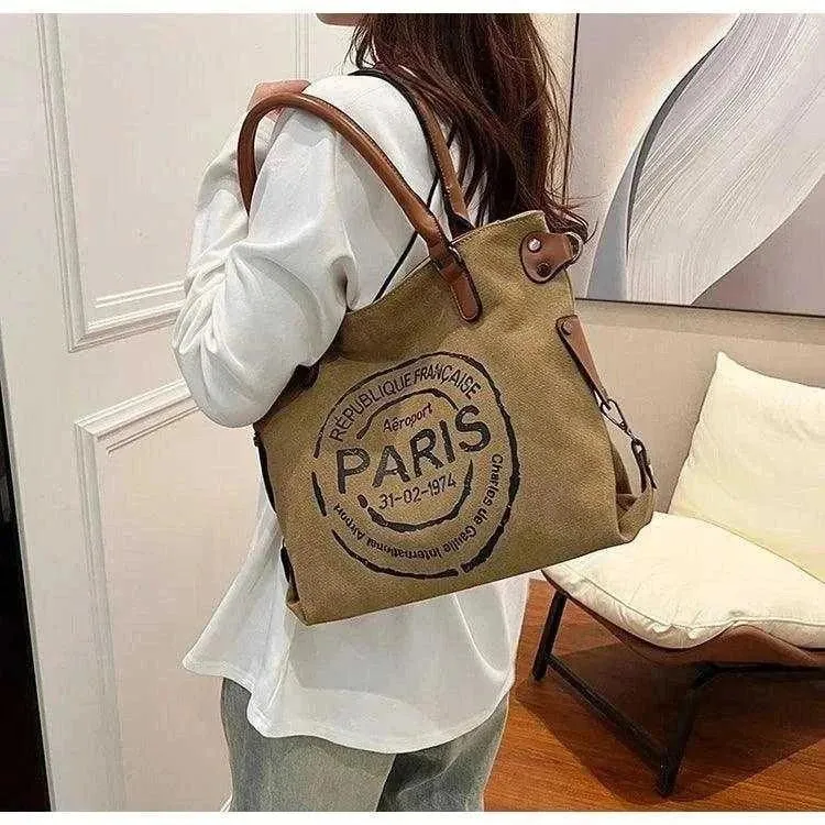 Retro Canvas Tote Bag | Vintage Paris Print Women's Crossbody - WCB008