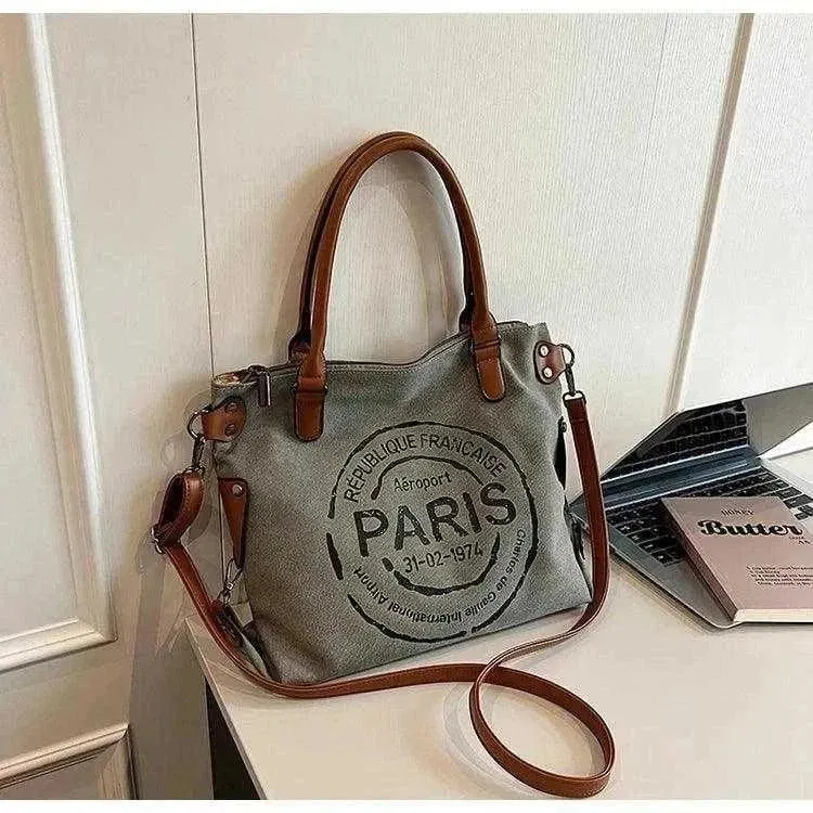 Retro Canvas Tote Bag | Vintage Paris Print Women's Crossbody - WCB008