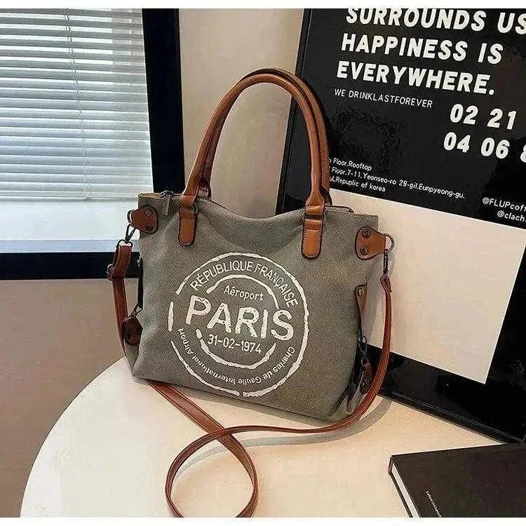Retro Canvas Tote Bag | Vintage Paris Print Women's Crossbody - WCB008