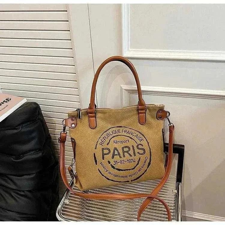 Retro Canvas Tote Bag | Vintage Paris Print Women's Crossbody - WCB008