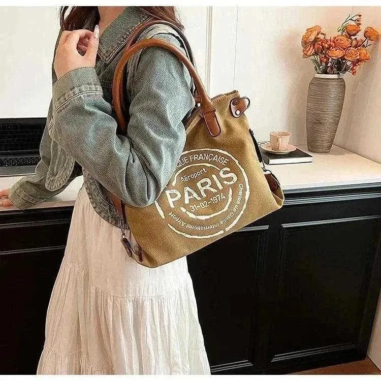Retro Canvas Tote Bag | Vintage Paris Print Women's Crossbody - WCB008