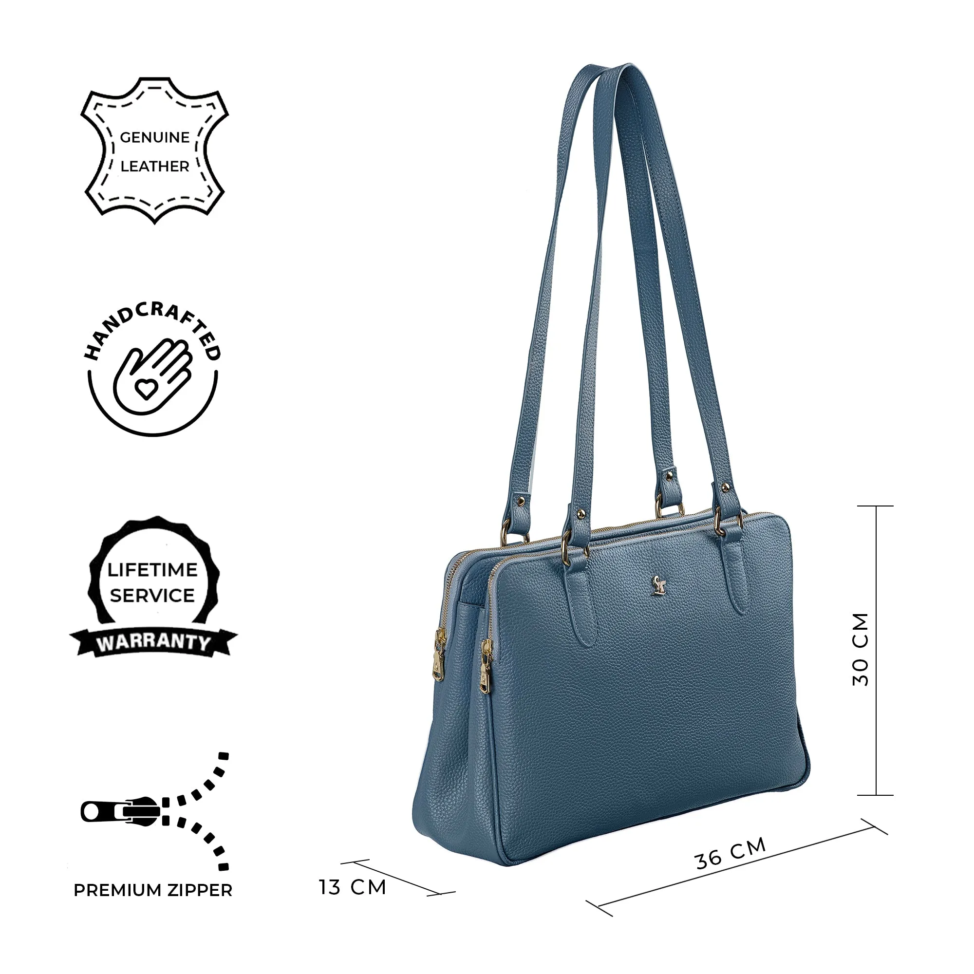 Rocha Genuine Soft Leather Handbags for Women | Sling Soft Leather Bag for Ladies | Tote Bags for Office | Color - Sky Blue