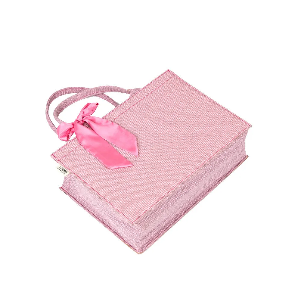 Self-Printed Pink Tote Bag with Pink Knot Accent – Versatile and Chic