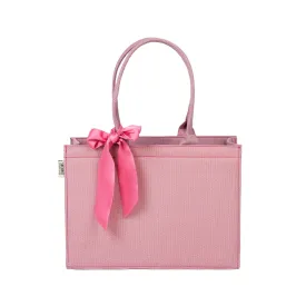 Self-Printed Pink Tote Bag with Pink Knot Accent – Versatile and Chic
