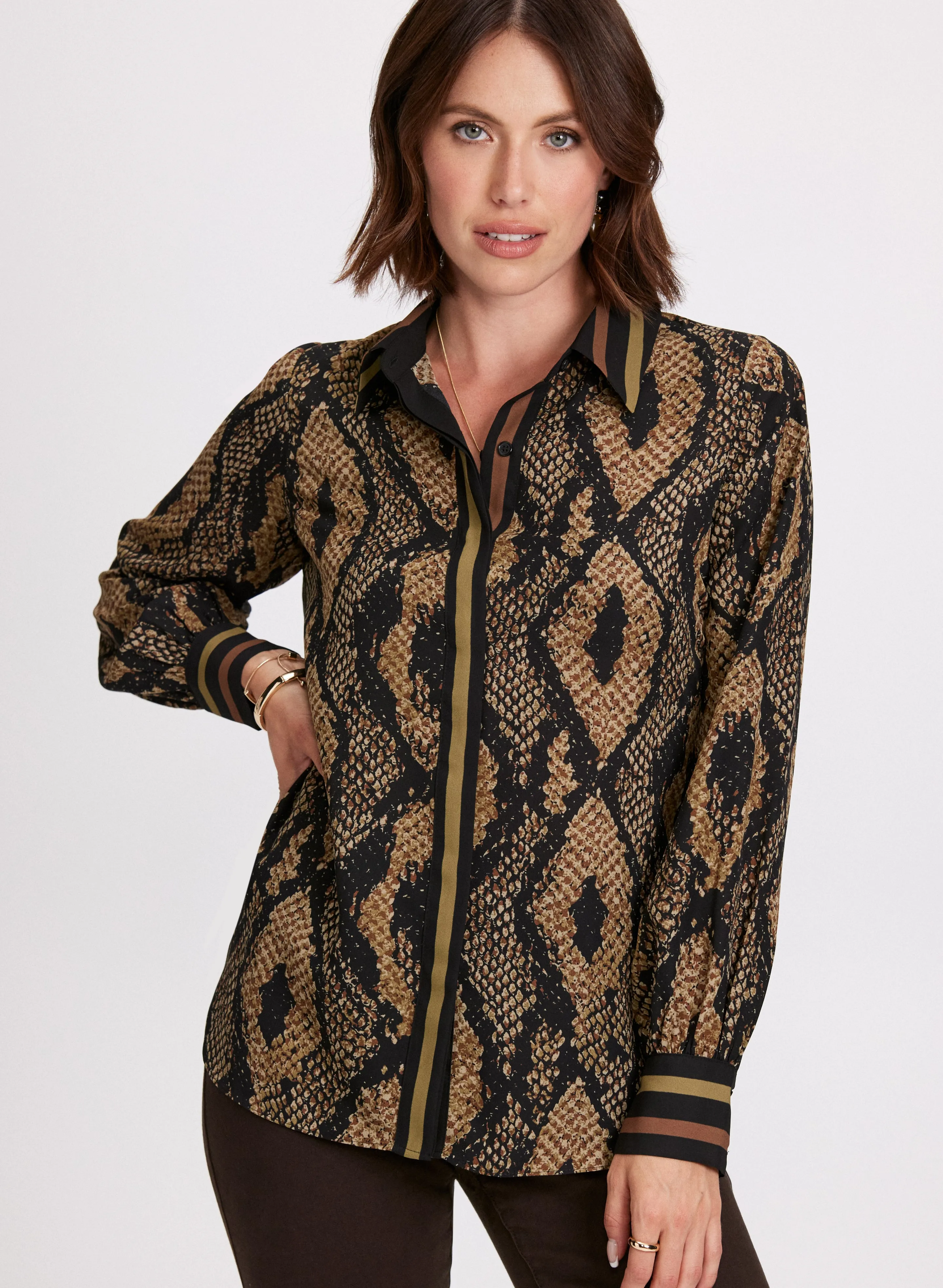 Snake Print Button-Up Blouse