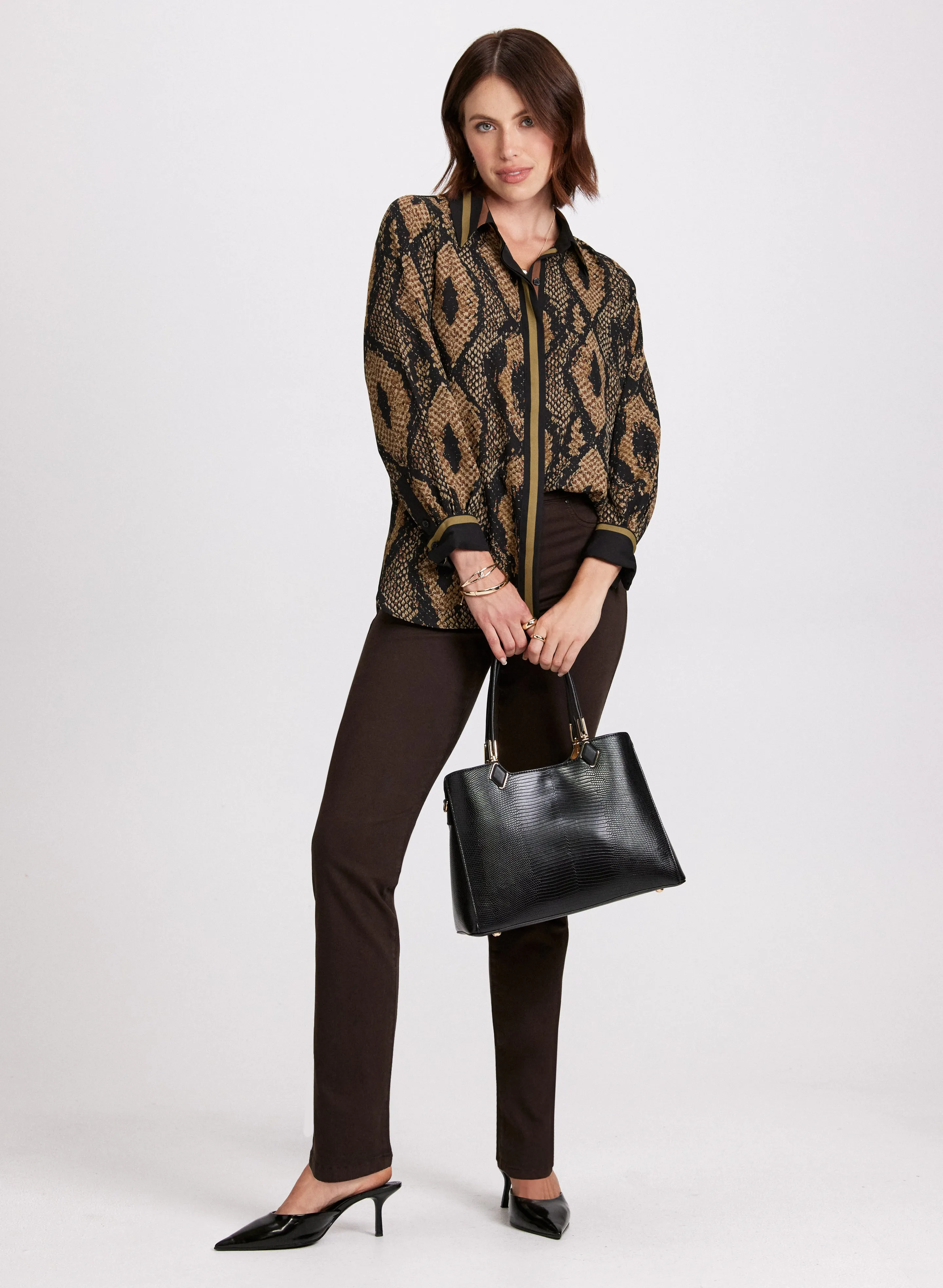 Snake Print Button-Up Blouse