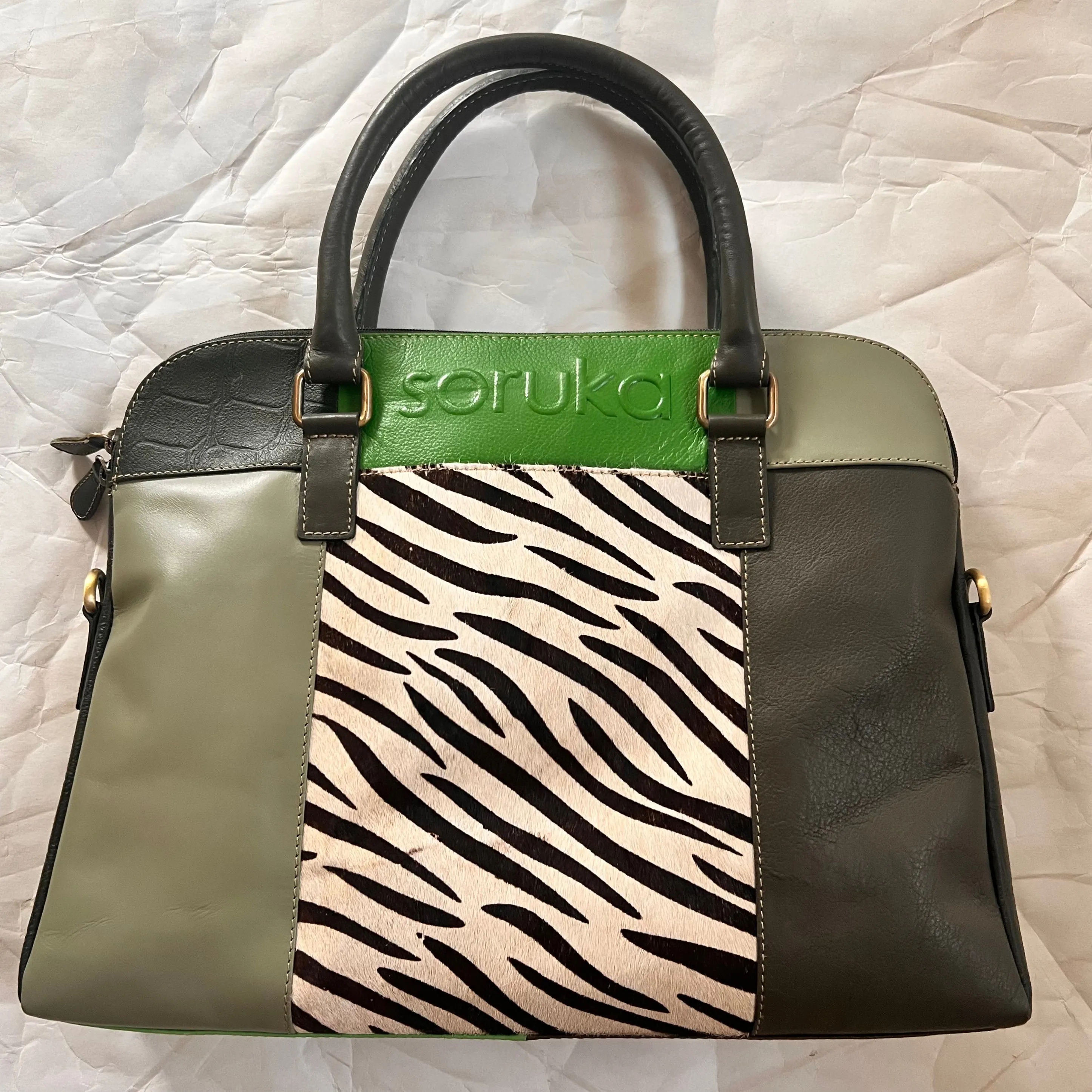 Soruka - Emilia Briefcase, Greens & Zebra
