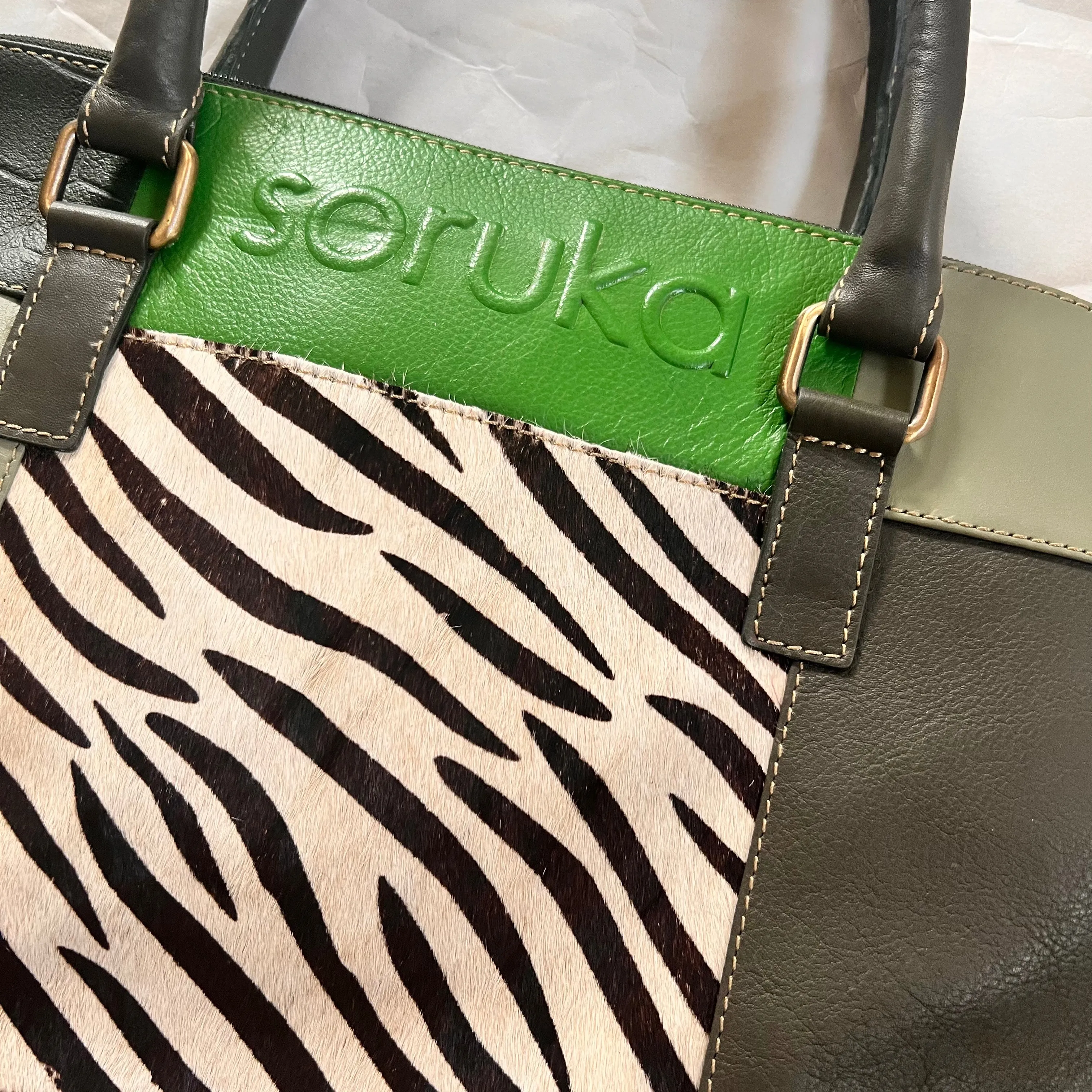 Soruka - Emilia Briefcase, Greens & Zebra
