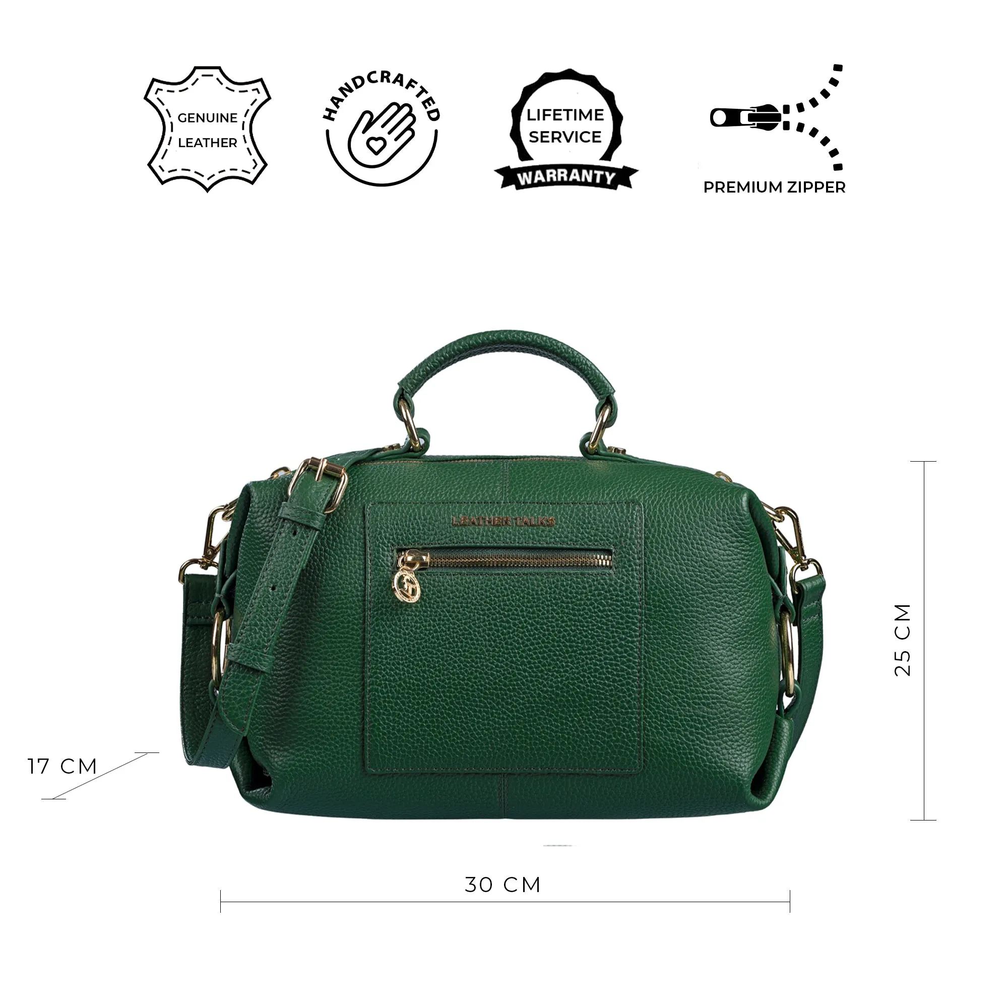 Stacy Leather Handbag For Women | Sling Purse for Women | 100% Genuine Leather Crossbody Bag | Ideal For Office, Meeting, Travel, Party | Color: Deep Green
