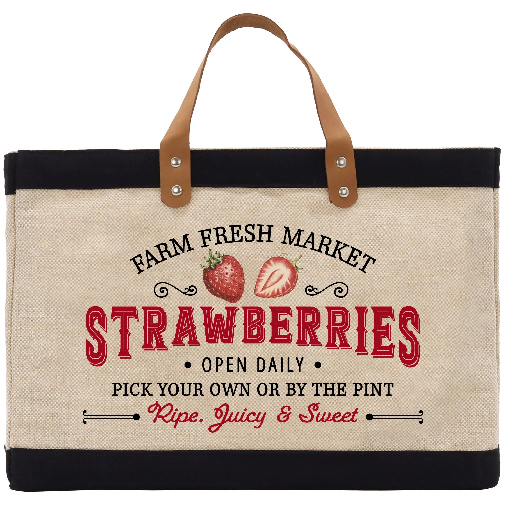 Strawberry Farm Fresh Market Jute Tote Bag Farmers Fruit Lover Burlap Bag Fruity Vintage Market Jute Burlap Bag Vintage Farmer Bag (VTB1001)