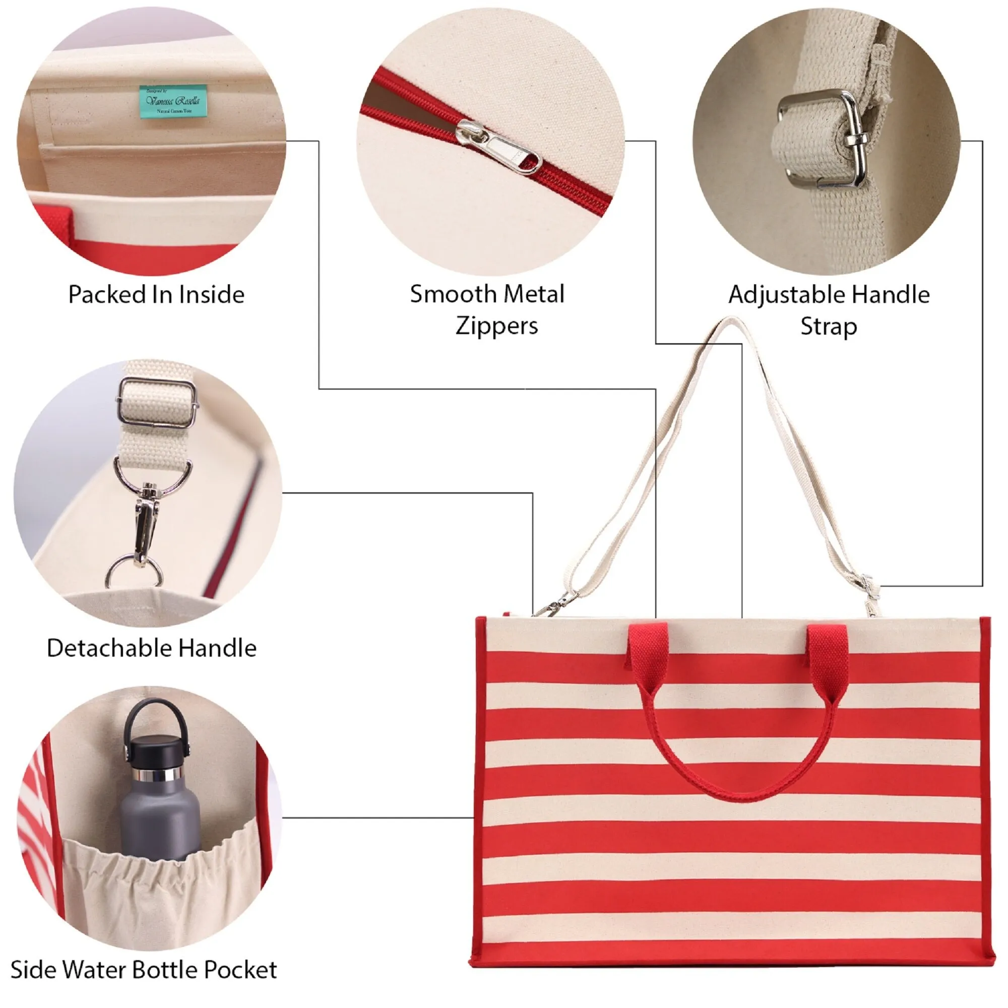Weekend Vibes Cabana Tote Bag XL - Oversized Chic Tote Bag with Zipper and Inner Pocket - Beach Bag for Women - Weekender Beach Tote