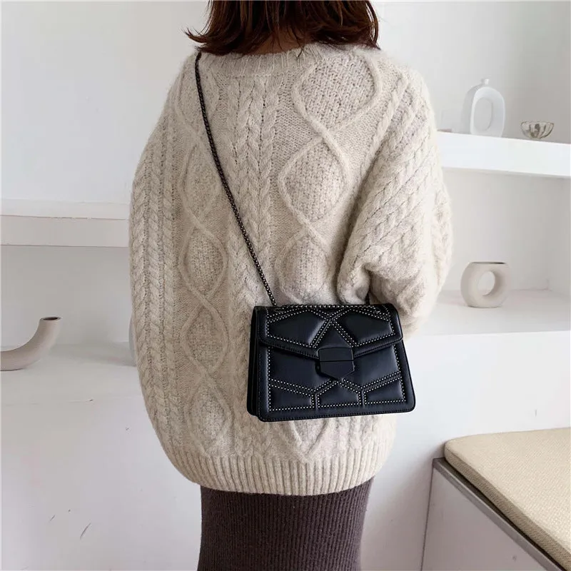 Women Rivet Chain Small Crossbody Bags PU Leather Messenger Bags Fashion Simple Shoulder Bag Ladies Designer Handbags