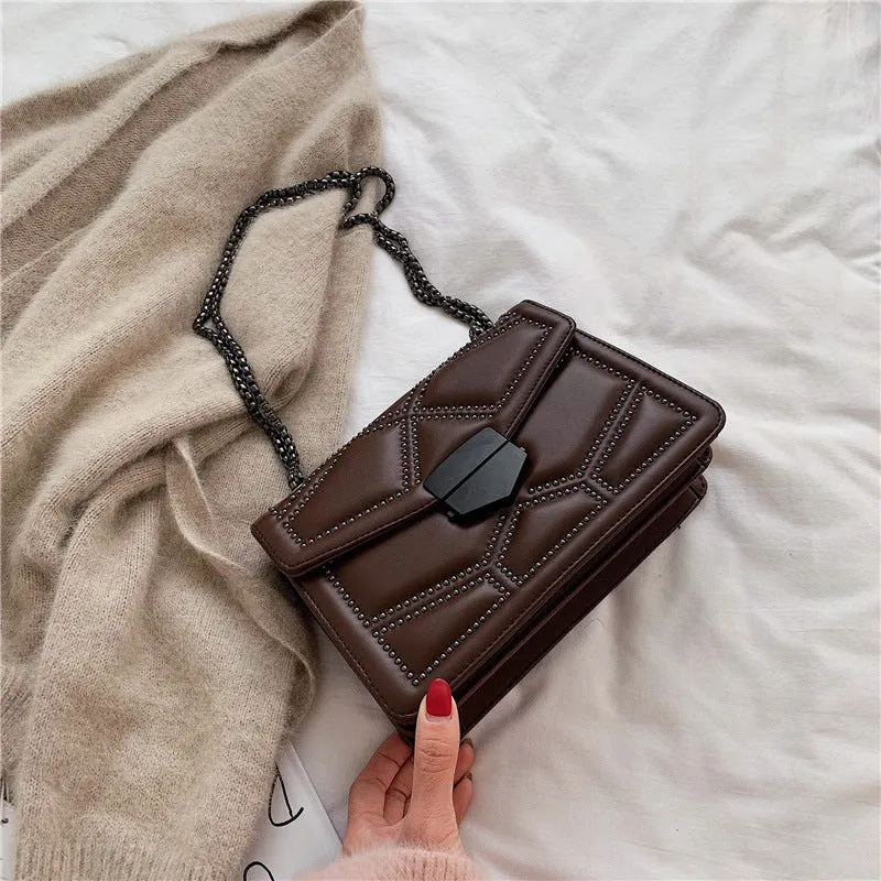Women Rivet Chain Small Crossbody Bags PU Leather Messenger Bags Fashion Simple Shoulder Bag Ladies Designer Handbags