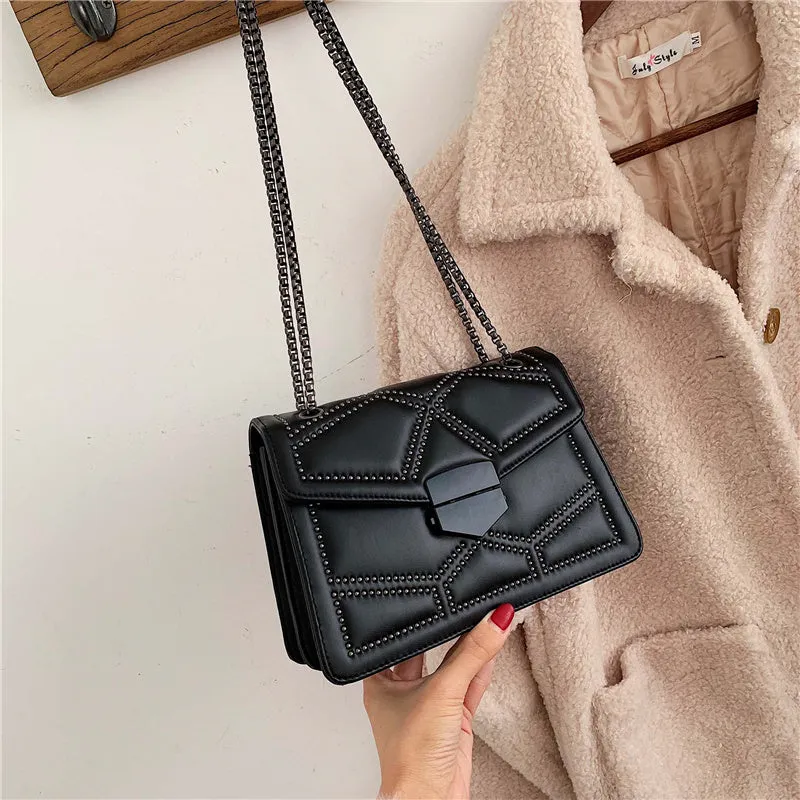 Women Rivet Chain Small Crossbody Bags PU Leather Messenger Bags Fashion Simple Shoulder Bag Ladies Designer Handbags