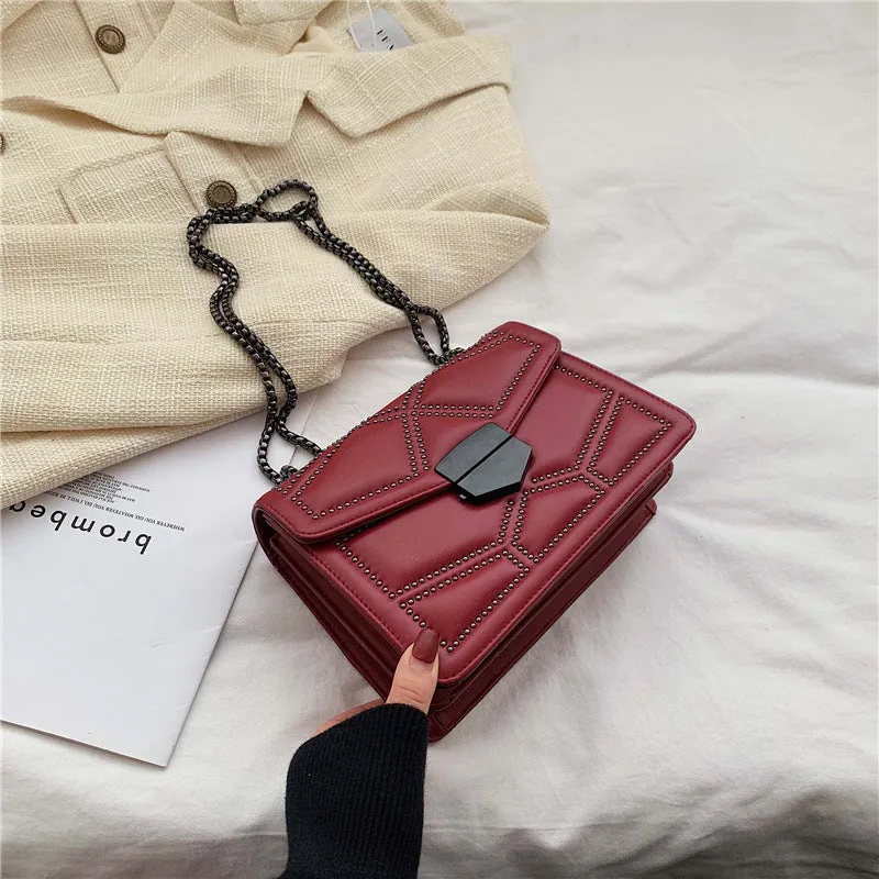 Women Rivet Chain Small Crossbody Bags PU Leather Messenger Bags Fashion Simple Shoulder Bag Ladies Designer Handbags