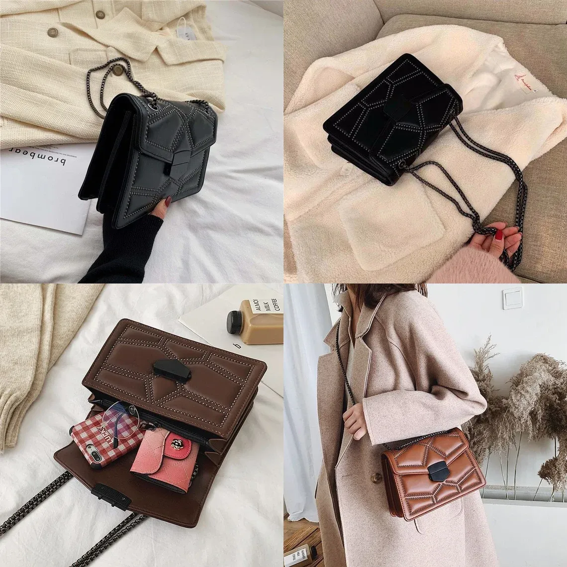 Women Rivet Chain Small Crossbody Bags PU Leather Messenger Bags Fashion Simple Shoulder Bag Ladies Designer Handbags
