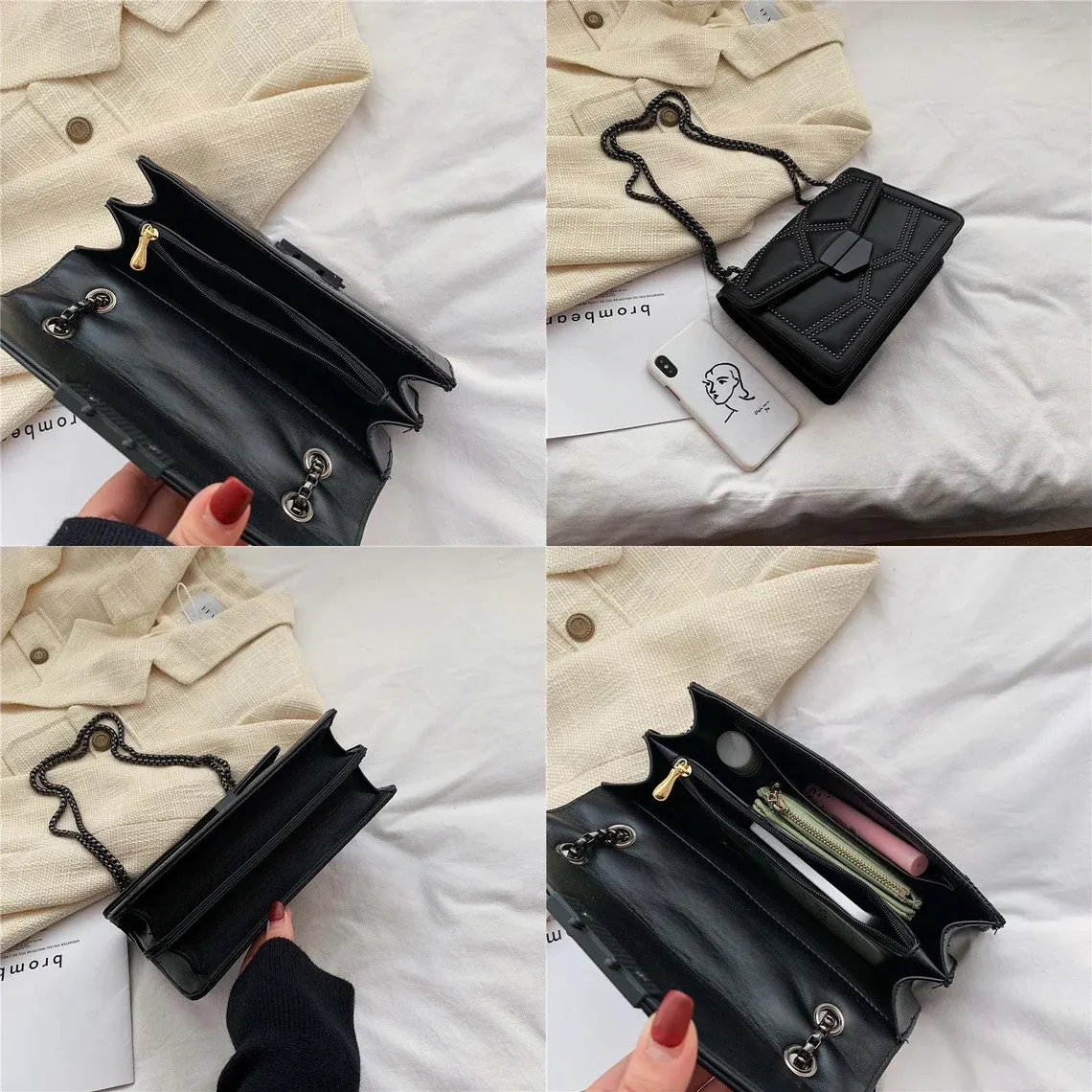 Women Rivet Chain Small Crossbody Bags PU Leather Messenger Bags Fashion Simple Shoulder Bag Ladies Designer Handbags