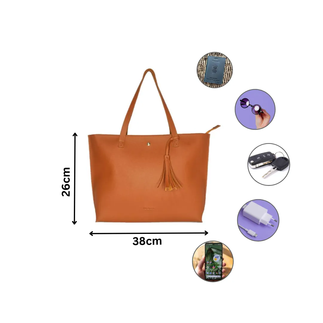 Women's Medium Tote Bag | Vegan Leather Ladies Handbag Tan