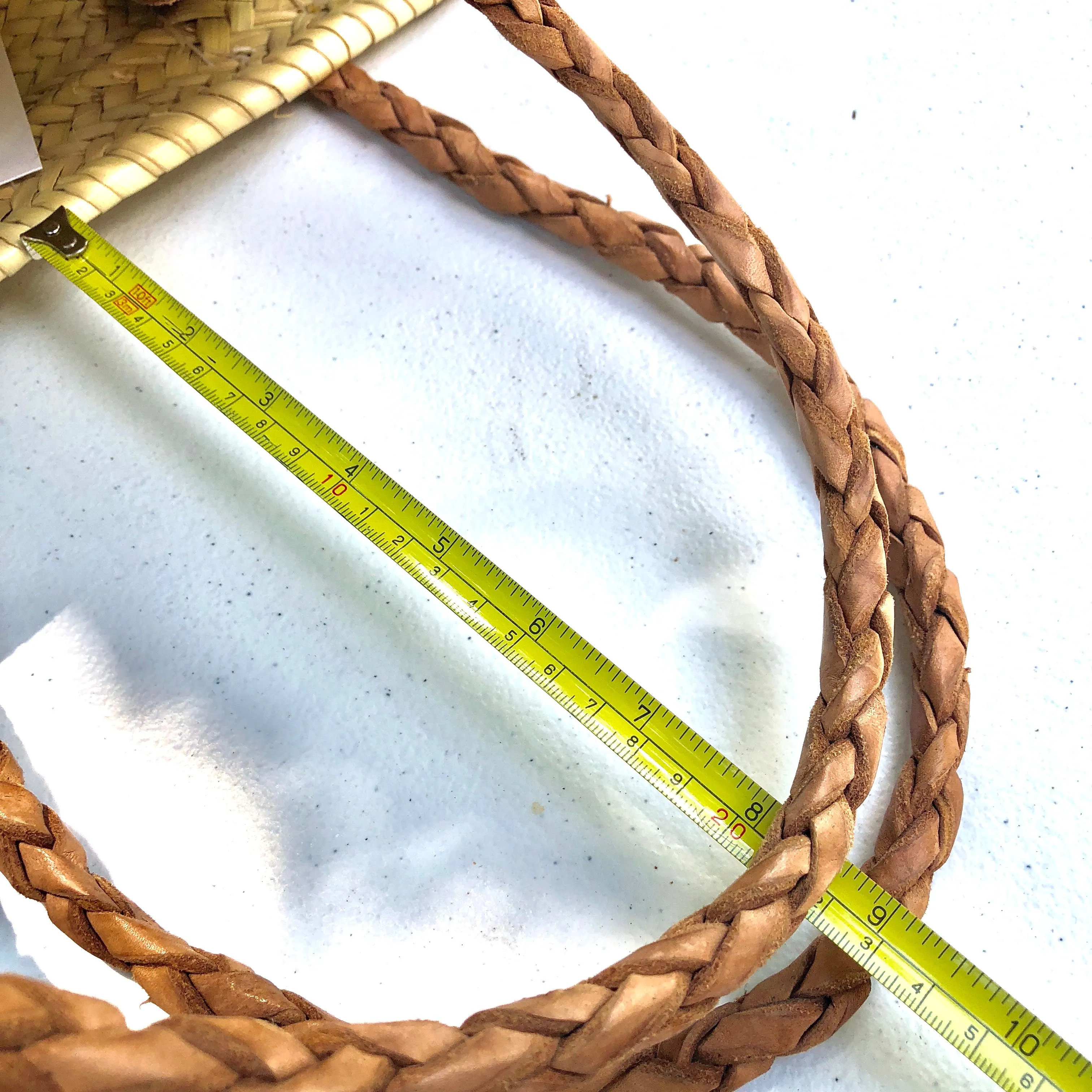 Woven Tote Bag with Braided Leather Handles