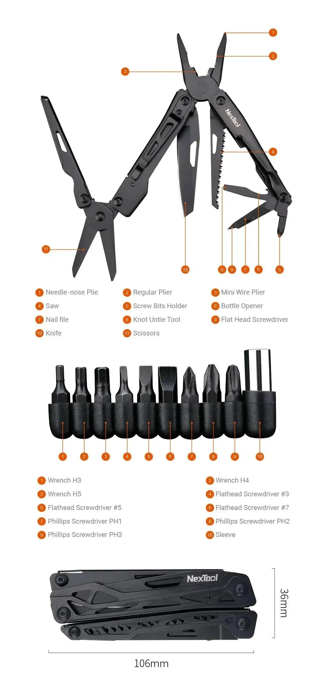 Xiaomi NexTool Black Knight  Multi-function Camping Tools Knife Outdoor Survival Folding Pliers Scissors Hand Multitool Tool Kit